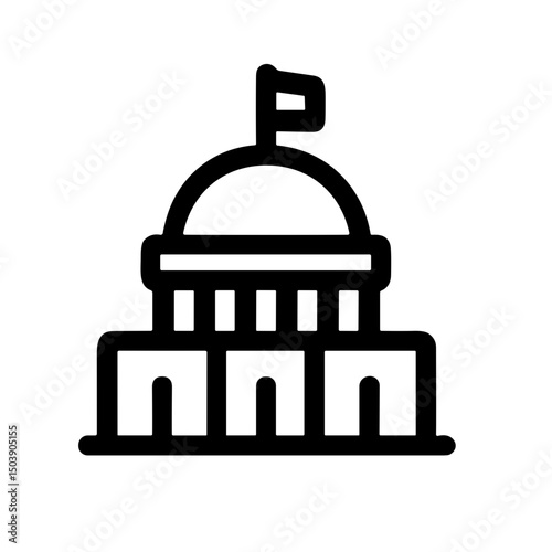 Minimalist Outline Government Capitol Building Icon with Flag on Top