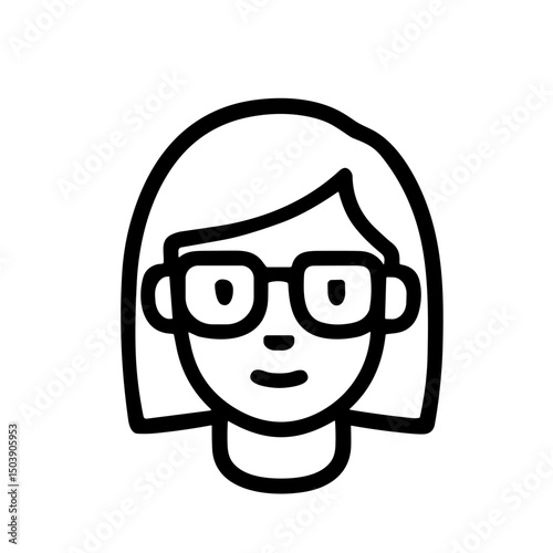 Simple Outline Portrait of Woman with Glasses Avatar Profile Icon
