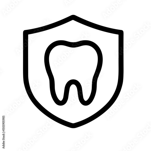 Minimalist Outline Tooth Protection Shield Symbol Sign Shape Icon Graphic