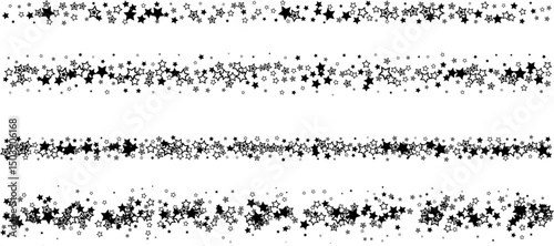 Starry horizontal borders. Vector decoration effect from flowing stars. Design elements for anniversary, birthday, party or other celebrating events.