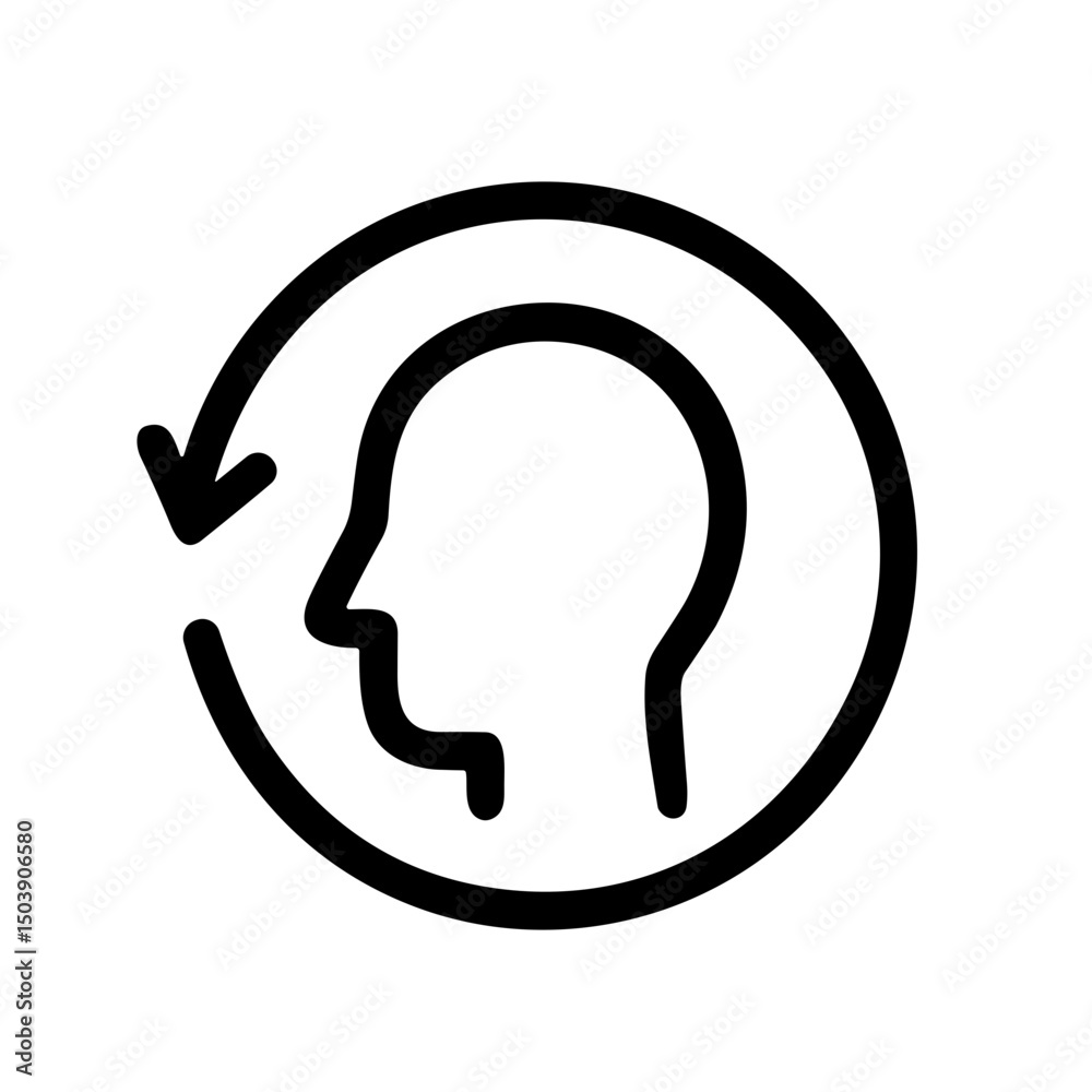 Fototapeta premium Simple Line Art Head With Arrow Refreshing Process Icon Sign