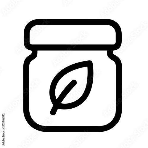 Minimalist Outline Jar with Leaf Graphic Organic Food Icon Element