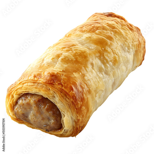 Golden brown sausage roll pastry isolated on transparent background