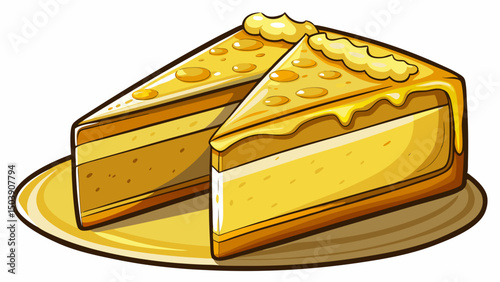 A delicious homemade yellow cake slice, rich in flavor and perfectly baked, is ideal for dessert ideas. Presented on a transparent background, this cut-out vector adds charm and visual appeal.