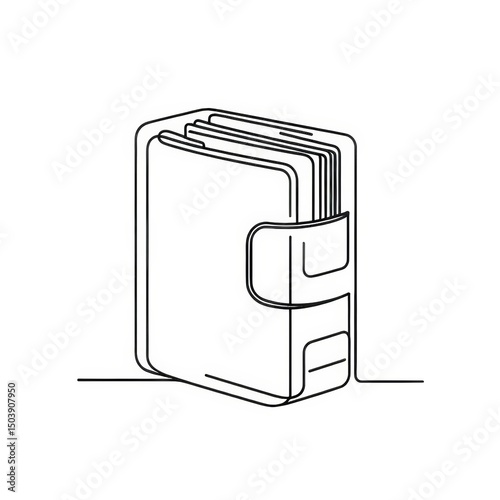 Simple line drawing of a closed notebook with pages visible  