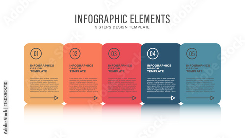 Five steps or processes infographic. Modern infographic design with rectangular colored elements and space for data