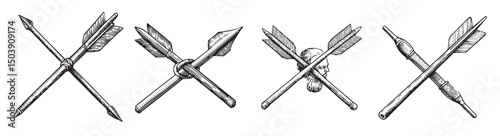 Vintage Style Crossed Arrows with Unique Designs and Illustrations, logo design, engraving design, vector illustration