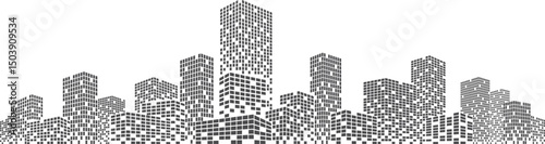 Night city buildings. Cityscape with skyscrapers silhouette. Urban landscape.