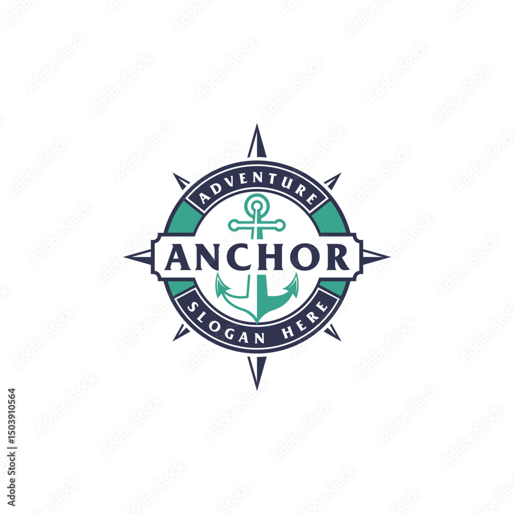 Obraz premium Anchor nautical marine circle seal logo design with text