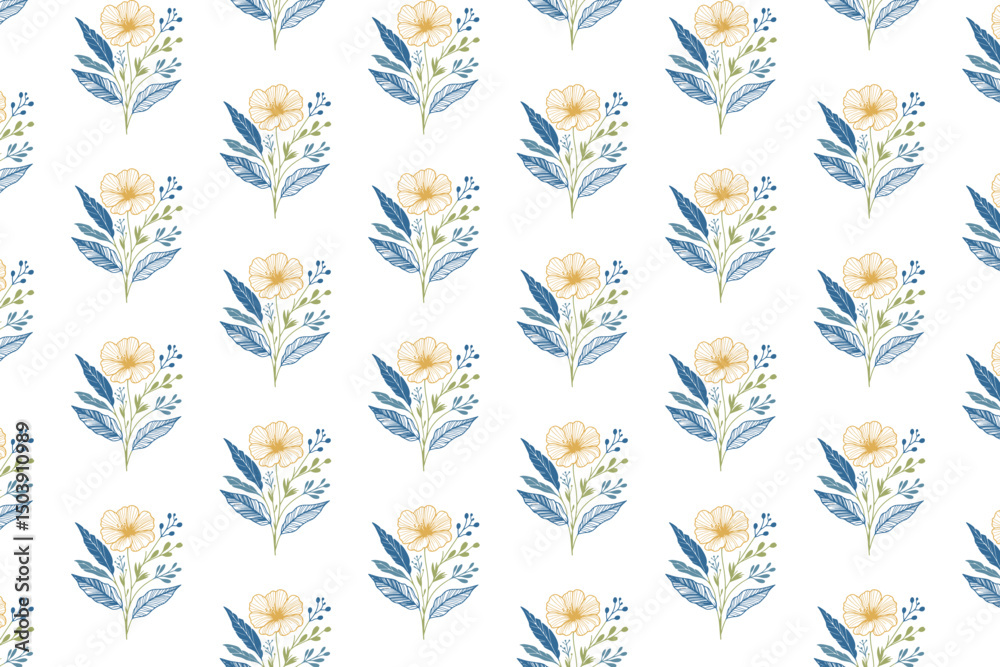 Obraz premium seamless cotton sketch texture, rose floral line art, table top textile pattern, wrapping paper design, hand drawn flower