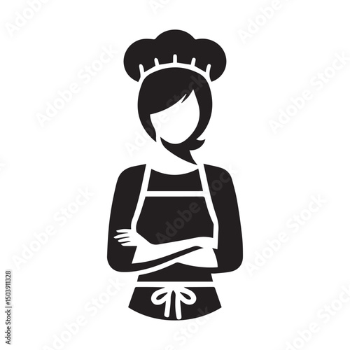 Minimalist woman wearing apron and chef hat icon silhouette