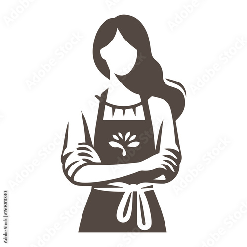 Woman wearing apron silhouette. Chef icon vector.