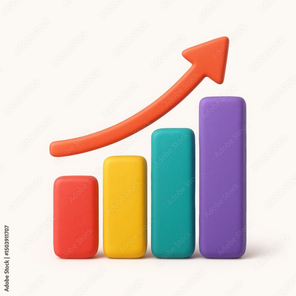 Colorful 3D Bar Graph Showing Upward Growth Trend Colorful 3D Bar Graph Showing Upward Growth Trend