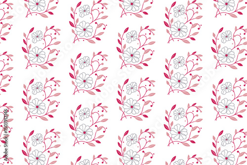 hand drawn cotton flower, floral line art design, seamless sketch texture, table top pattern, trendy textile repeat

