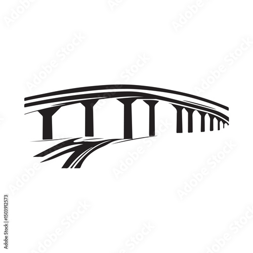 Vector icon of a flyover bridge, representing elevated roads, urban infrastructure, or city transportation Vector icon of a flyover bridge, representing elevated roads, urban infrastructure, or city t