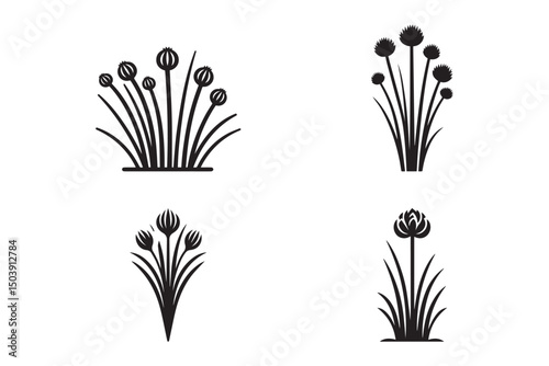 Minimalist chive icon silhouettes on white background. Chive black and white vector illustration.
