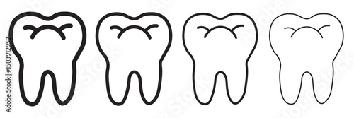 Tooth icons set. Tooth shape symbol. Vector illustration. Black icon of tooth isolated