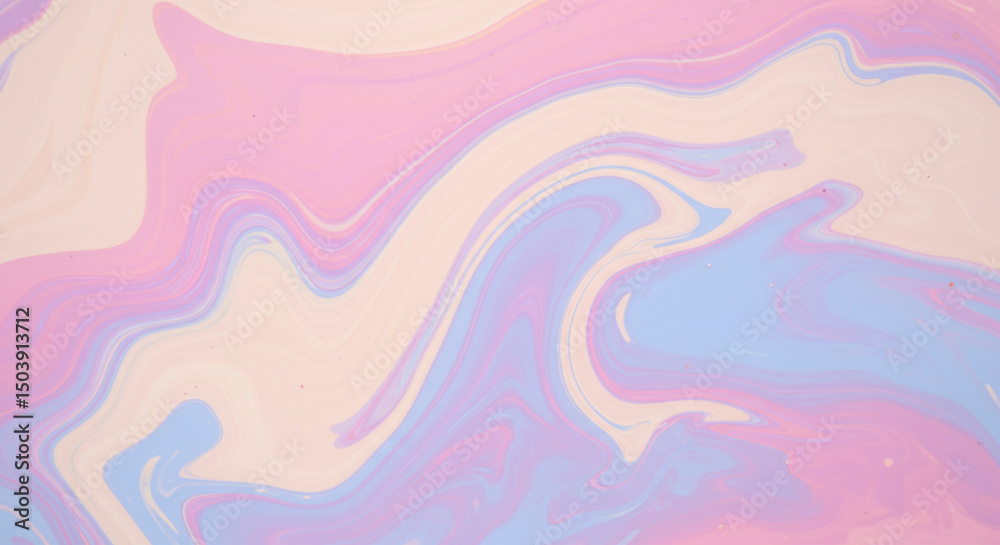 Obraz premium A dreamy abstract swirl of pastel tones in pink, blue, and cream flows with liquid-like smoothness and shimmer.