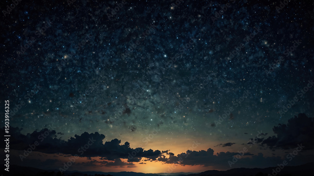 Fototapeta premium 山の向こうに見える星空、夜景