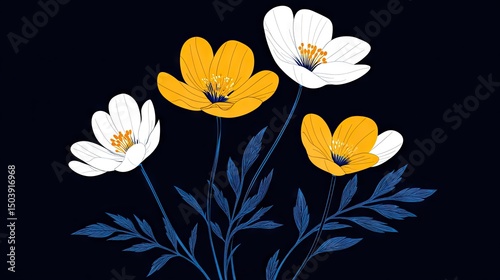 Decorative floral design with white and gold flowers.