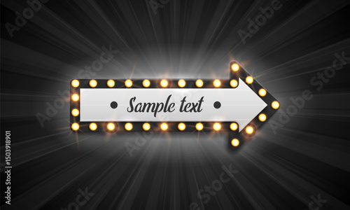 Shining retro arrow. Vintage bright billboard for your design. Vector illustration.