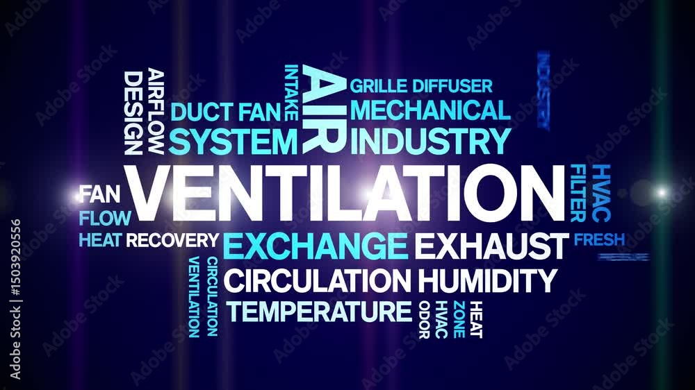 Ventilation animated word cloud;text design animation tag kinetic typography seamless loop.