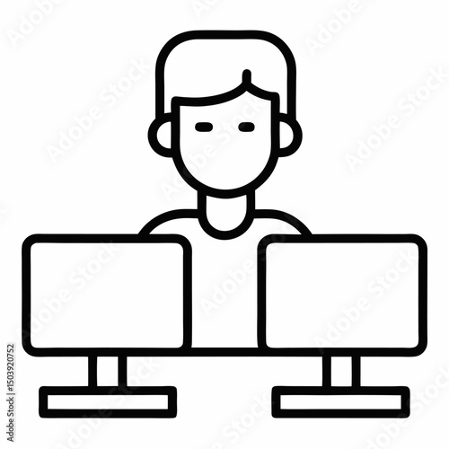 Freelancer Working with Dual Monitor Setup – Productivity and Remote Workstation Concept