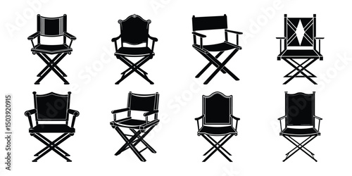 Foldable director chairs in silhouette perfect for creative projects, film graphics, and cinematic artwork.
