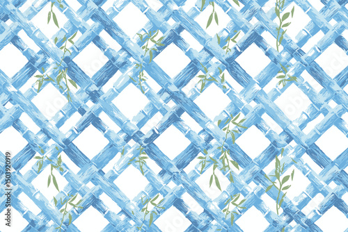 Elegant Blue Bamboo Lattice Seamless Pattern Watercolor Vector Design