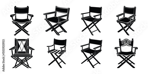 Retro and modern silhouette director chairs collection for filmmakers, graphic designers, and creative illustrators.
