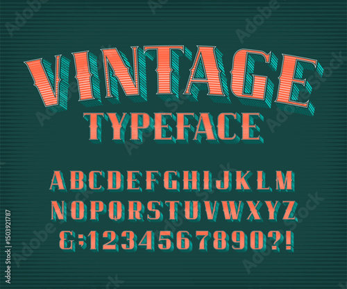 Vintage alphabet font. Retro serif letters and numbers. Vector typeface for your typography design.