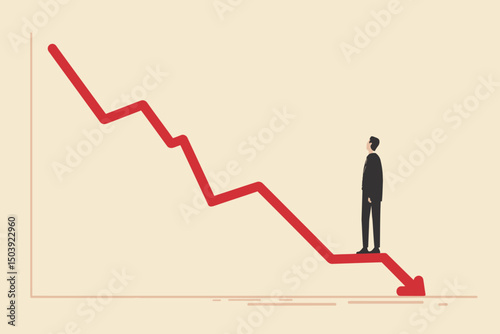 Economic Recession and Financial Crisis Concept, Businessman Watching Stock Market Crash, Inflation, Crypto Fall, Red Graph Drop