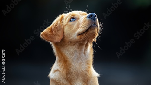 Golden Puppy Looking Up with Curious Expression
