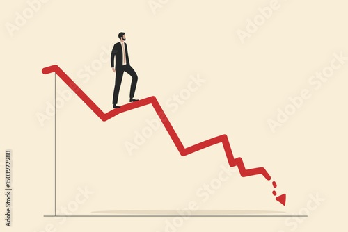 Economic Recession and Financial Crisis Concept, Businessman Watching Stock Market Crash, Inflation, Crypto Fall, Red Graph Drop