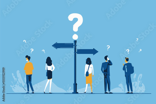 Business People Thinking with Question Marks Representing Doubt, Uncertainty, Decision Making, Confusion, and Career Opportunity Concept Vector
