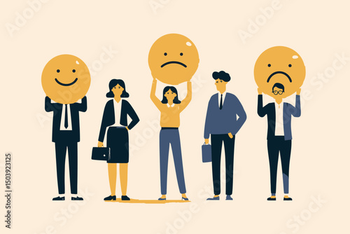 Businessman and Businesswoman Showing Happy and Sad Faces for Employee Morale, Team Spirit, Work Passion, Job Satisfaction, and Motivation Concept Vector
