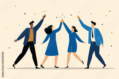 Team Celebration, Colleagues, Office Space, Illustration, Cheerful Environment, Group Viewpoint, Employee Engagement