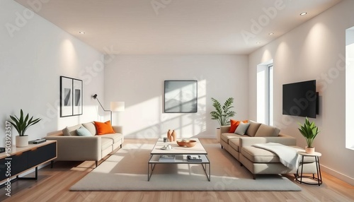 Minimalist living room, clean lines, simple decor, tidy space,  house,  space