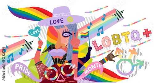 Pride LGBTQ Rainbow Flags Abstract Background. Celebrates LGBT pride month. Illustration, Poster, Vector , Background or wallpaper.   