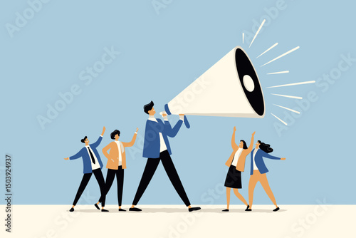 Business People Marketing Communication Promotion Announcement Public Relations Shouting Megaphone Concept Vector