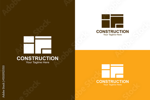 Minimalist Construction Logo with Blueprint Design - Editable EPS Vector
