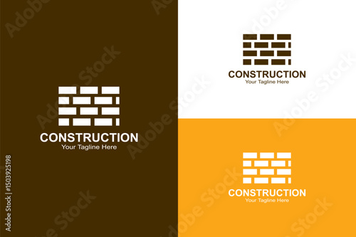Minimalist Construction Logo with Brick Wall Pattern - Editable EPS Vector