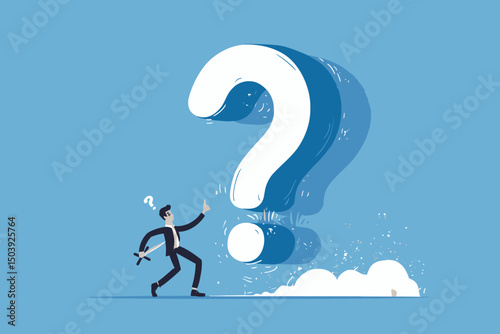 Businessman Cutting Question Mark Problem Solution Overcoming Confusion Decision Challenge Concept Vector