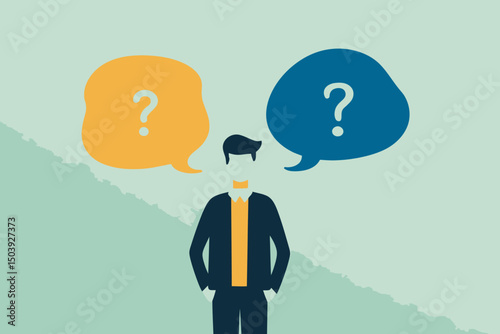 Businessman Considering Second Opinion, Advice, and Logical Thinking to Make Decision and Judgment Concept Vector