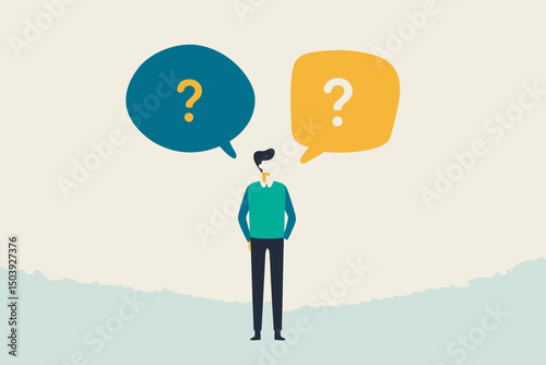 Businessman Considering Second Opinion, Advice, and Logical Thinking to Make Decision and Judgment Concept Vector