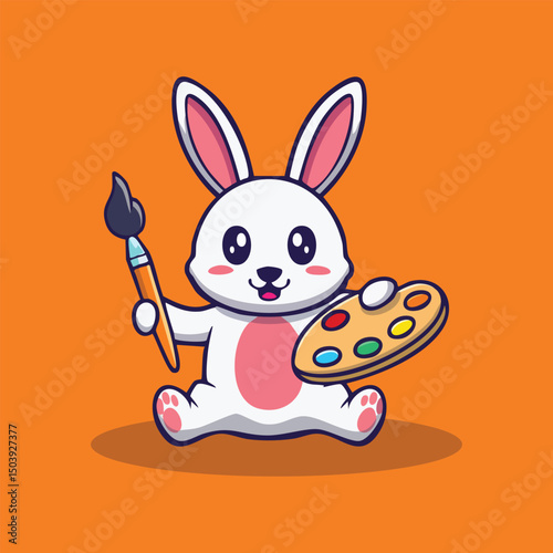 Adorable Artist Bunny Rabbit with Paintbrush and Palette