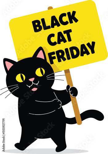 Black Cat Friday Illustration, Funny Black Cat Friday Banner