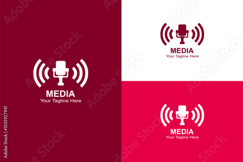 Podcast Media Logo with Microphone & Sound Waves - Editable EPS Vector