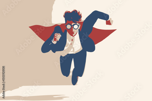 Superhero businessman with superpower, confident and courageous, symbolizing strength, control, business success, responsibility, and fearless positive attitude concept vector