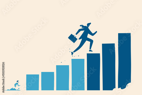Entrepreneurship and determination concept, courageous businessman climbing growth graph to overcome business challenges and succeed in competition vector.